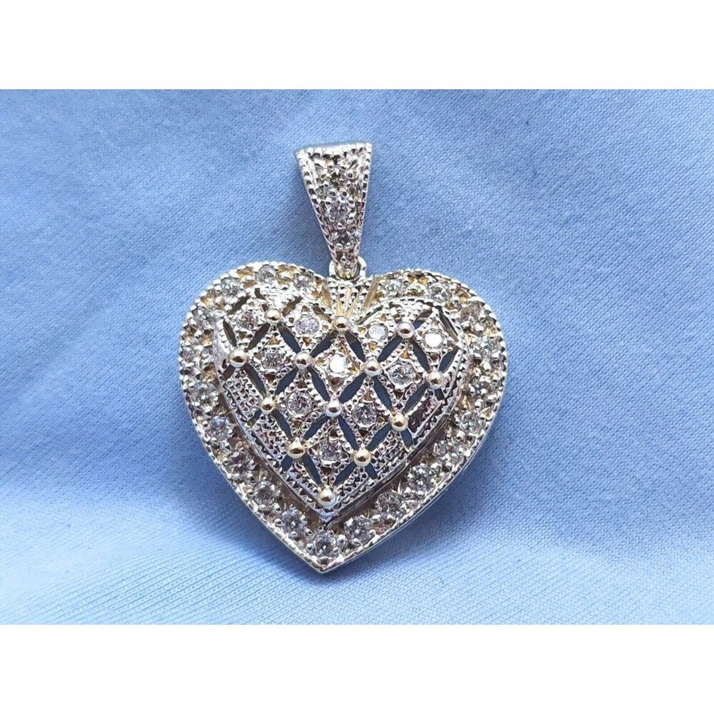 Unique 14K Karat Solid White Gold Designer Diamond 3D Heart Charm Pendant 0.68ct